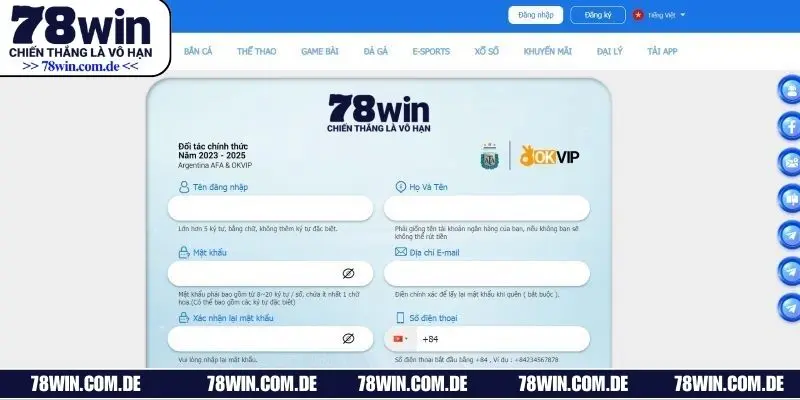 Hướng dẫn thành viên các bước đăng ký 78WIN chi tiết nhất